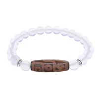 Браслет с 9-глазой бусиной Дзи и синт.камнем Лунный камень BSDS8-29-11