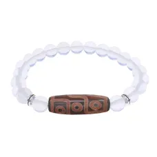 Браслет с 9-глазой бусиной Дзи и синт.камнем Лунный камень BSDS8-29-11