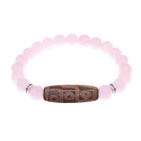 Браслет с 9-глазой бусиной Дзи и нат.камнем Розовый кварц BSDS8-29-15