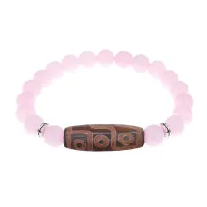 Браслет с 9-глазой бусиной Дзи и нат.камнем Розовый кварц BSDS8-29-15