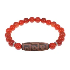Браслет с 9-глазой бусиной Дзи и нат.камнем Сердолик BSDS8-29-17