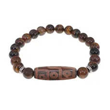 Браслет с 9-глазой бусиной Дзи и нат.камнем Тигровый глаз BSDS8-29-19