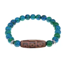 Браслет с 9-глазой бусиной Дзи и синт.камнем Хризоколла BSDS8-29-21