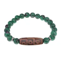 Браслет с 9-глазой бусиной Дзи и синт.камнем Цоизит BSDS8-29-22