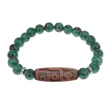 Браслет с 9-глазой бусиной Дзи и синт.камнем Цоизит BSDS8-29-22
