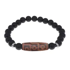 Браслет с 9-глазой бусиной Дзи и синт.камнем Шунгит BSDS8-29-24