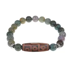 Браслет с 9-глазой бусиной Дзи и нат.камнем Яшма BSDS8-29-25