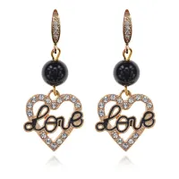 Серьги с подвеской Сердце Love, нат.камень Черный агат 7мм SEC-09-01