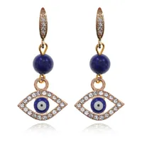 Серьги с подвеской Глаз, нат.камень Лазурит 6мм SEC-09-04