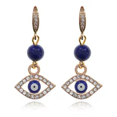Серьги с подвеской Глаз, нат.камень Лазурит 6мм SEC-09-04