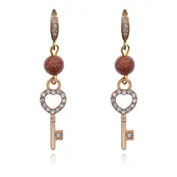 Серьги с подвеской Ключ Сердце, синт.камень Корич. Авантюрин 6мм SEC-09-07
