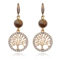 Серьги с подвеской Дерево жизни, нат.камень Песочная Яшма 8мм SEC-09-08