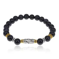 Браслет с 9-глазой бусиной Дзи, нат.камень Синий авантюрин 8мм BSH-11-02