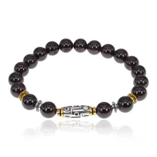 Браслет с 9-глазой бусиной Дзи, нат.камень Гранат 8мм BSH-11-06