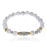 Браслет с 9-глазой бусиной Дзи, нат.камень Кахолонг 8мм BSH-11-07