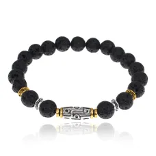 Браслет с 9-глазой бусиной Дзи, нат.камень Лава 8мм BSH-11-09