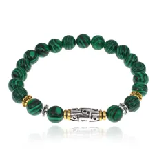 Браслет с 9-глазой бусиной Дзи, нат.камень Малахит 8мм BSH-11-12