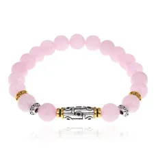 Браслет с 9-глазой бусиной Дзи, нат.камень Розовый кварц 8мм BSH-11-15