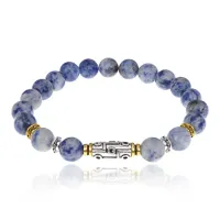 Браслет с 9-глазой бусиной Дзи, нат.камень Содалит 8мм BSH-11-18