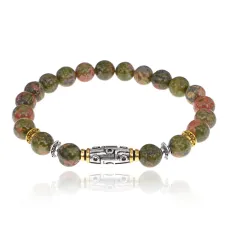 Браслет с 9-глазой бусиной Дзи, нат.камень Унакит 8мм BSH-11-20