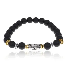 Браслет с 9-глазой бусиной Дзи, нат.камень Шунгит 8мм BSH-11-24