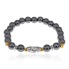 Браслет с 9-глазой бусиной Дзи, нат.камень Гематит 8мм BSH-11-28