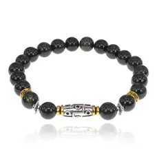 Браслет с 9-глазой бусиной Дзи, нат.камень Змеевик 8мм BSH-11-29