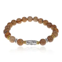 Браслет с 9-глазой бусиной Дзи, нат.камень Песочная яшма 8мм BSH-11-30