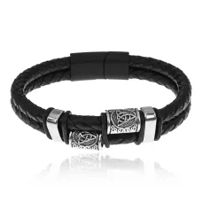 Кожаный браслет Два трикветра, 22см BS874