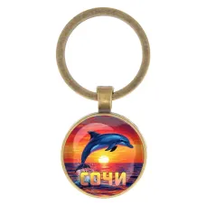 Круглый брелок, цвет бронза, Дельфин C0114017