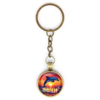 Круглый брелок, цвет бронза, с цепочкой, Дельфин C0114018