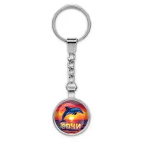 Круглый брелок, цвет серебро, с цепочкой, Дельфин C0114022