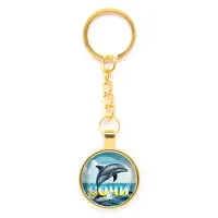 Круглый брелок, цвет золото, с цепочкой, Дельфин C0115020