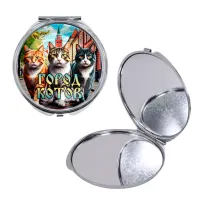 Круглое складное зеркало, цвет серебро, Город котов C0202016