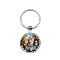 Круглый брелок, цвет серебро, Город котов C0202021