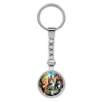 Круглый брелок, цвет серебро, с цепочкой, Город котов C0202022