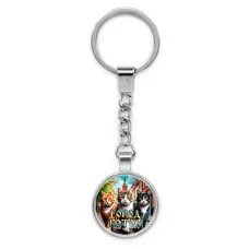 Круглый брелок, цвет серебро, с цепочкой, Город котов C0202022