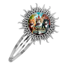 Заколка металлическая, цвет серебро, Город котов C0202045