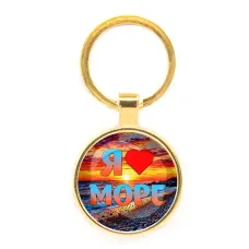 Круглый брелок, цвет золото, Я люблю море C0301019