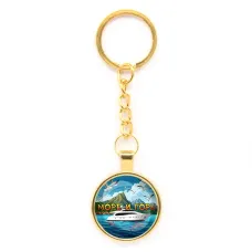 Круглый брелок, цвет золото, с цепочкой, Море и горы C0310020