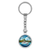 Круглый брелок, цвет серебро, с цепочкой, Море и горы C0310022