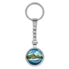 Круглый брелок, цвет серебро, с цепочкой, Море и горы C0310022