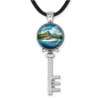 Кулон ключ, цвет серебро, со шнурком, Море и горы C0310043