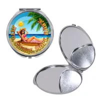 Круглое складное зеркало, цвет серебро, Лето, солнце, море, пляж C0311016