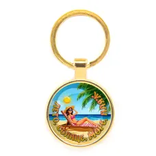 Круглый брелок, цвет золото, Лето, солнце, море, пляж C0311019