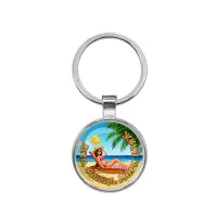 Круглый брелок, цвет серебро, Лето, солнце, море, пляж C0311021