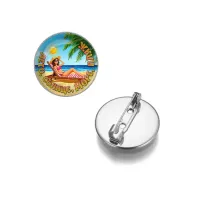 Круглый значок, цвет серебро, Лето, солнце, море, пляж C0311023