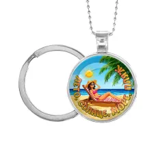 Кулон-брелок, цвет серебро, с цепочкой и кольцом, Лето, солнце, море, пляж C0311054