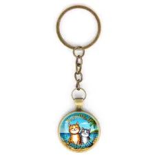 Круглый брелок, цвет бронза, с цепочкой, Котики на морюшке C0314018