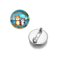 Круглый значок, цвет серебро, Котики на морюшке C0314023